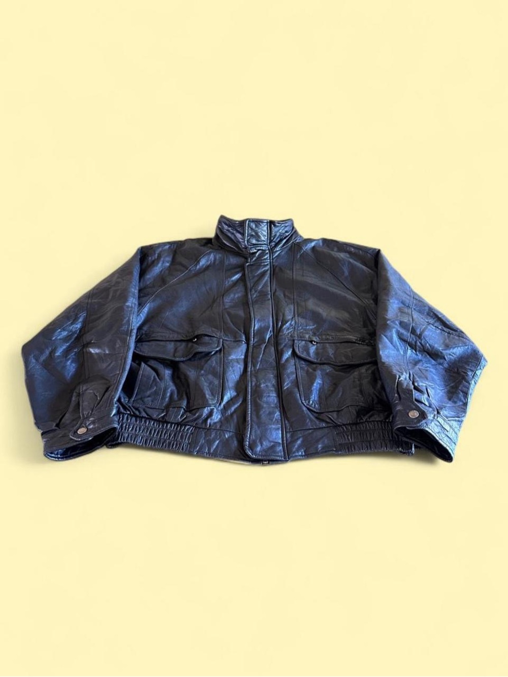 Vintage Towne by London Fog Leather Utility Bomber Jacket Black Men’s XL